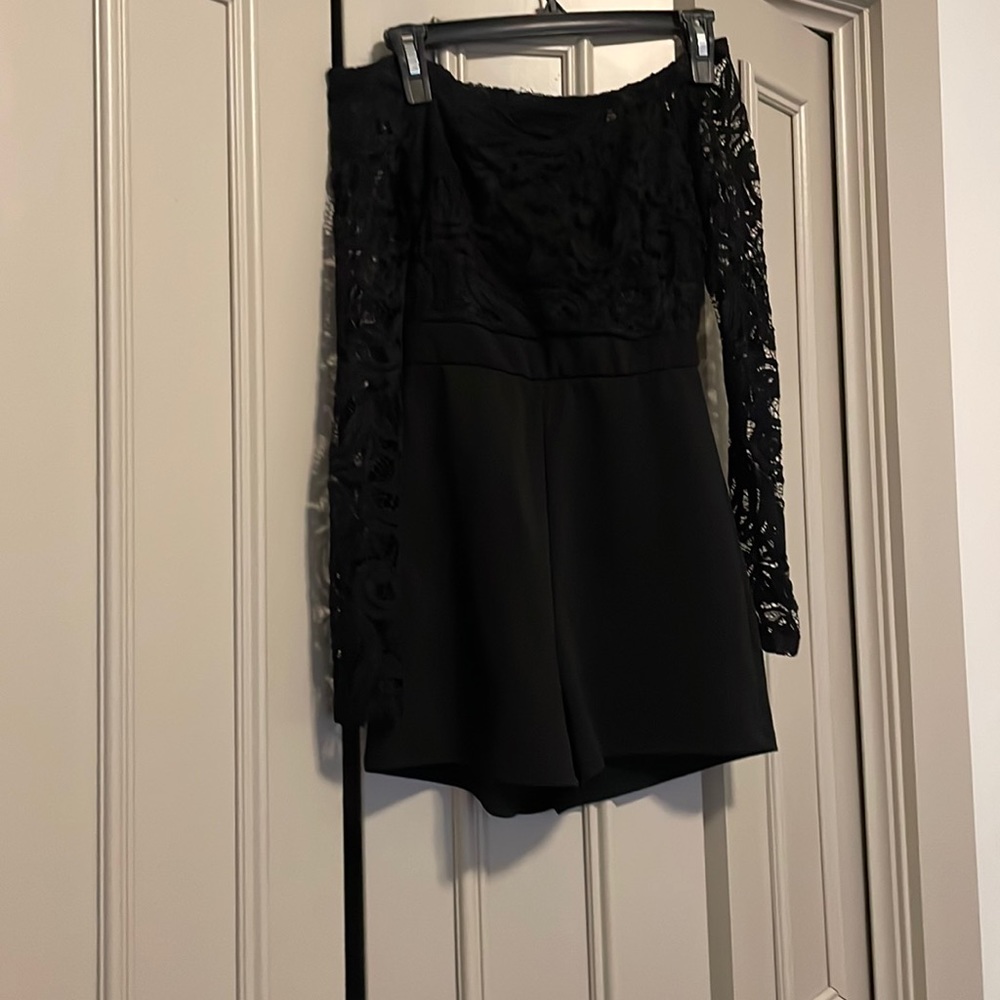 black lace long sleeve off the shoulder romper size small